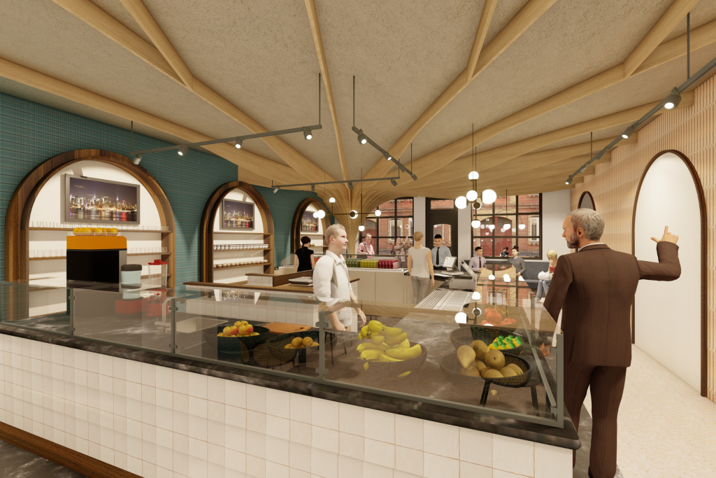 Render interieurontwerp voor de food branche
