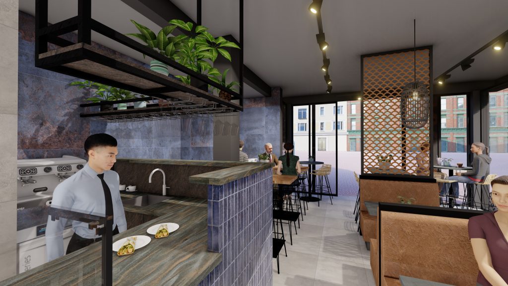 Render van een horeca interieur ontwerp