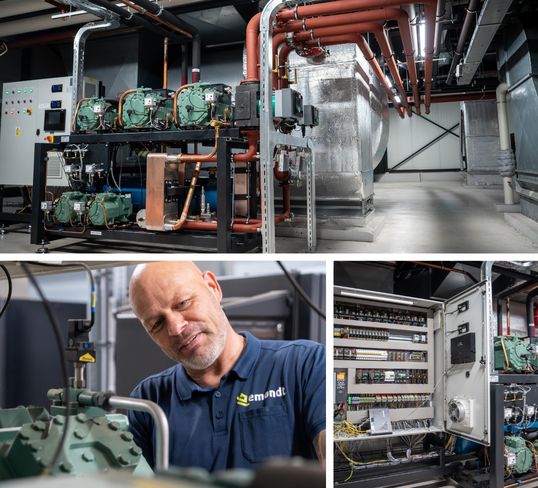 Drie sfeerbeelden van service en onderhoud aan de Emondt koel- en klimaatinstallaties